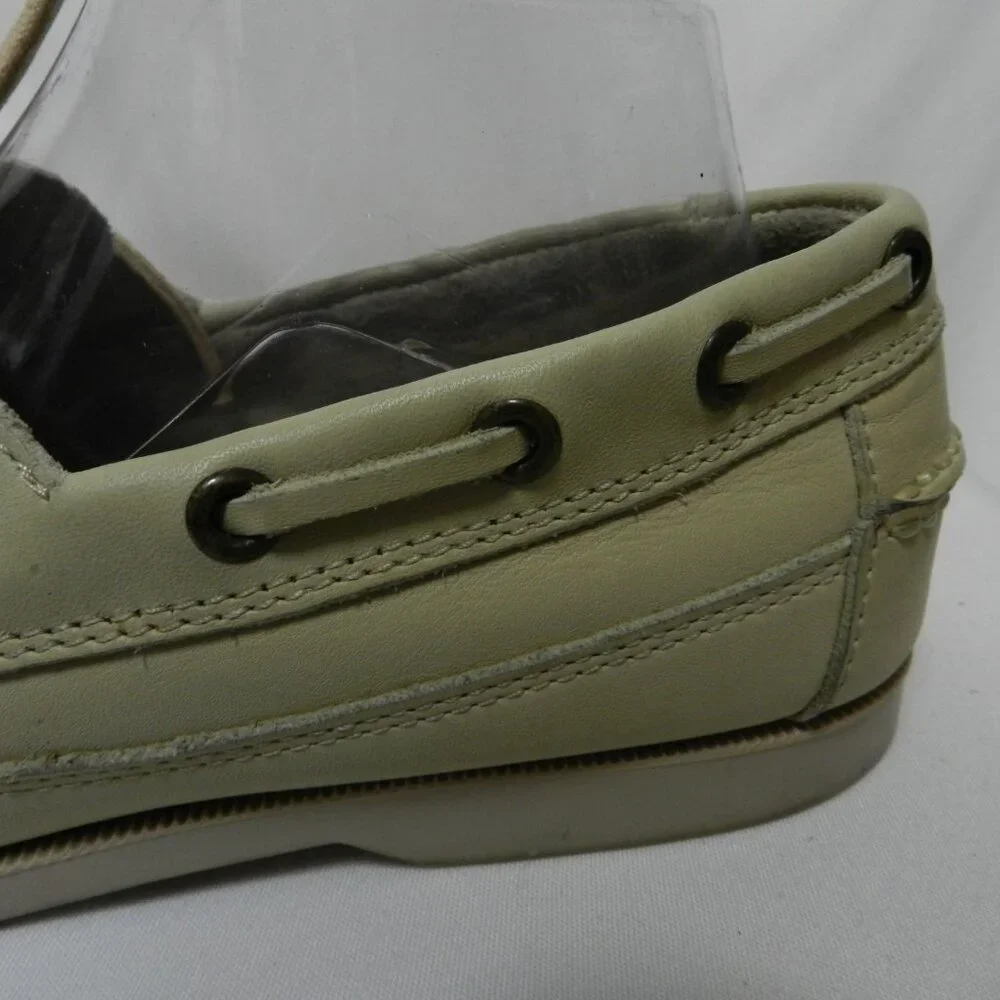 Ralph Lauren Polo Leather cream Loafer Boat Shoes lace up Vintage Men Size Sz 8